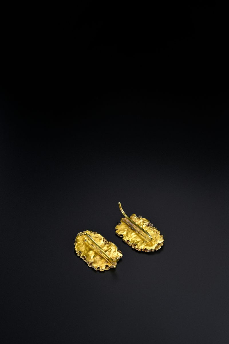 明 金累丝嵌宝花鸟纹耳饰一对 - 图5
