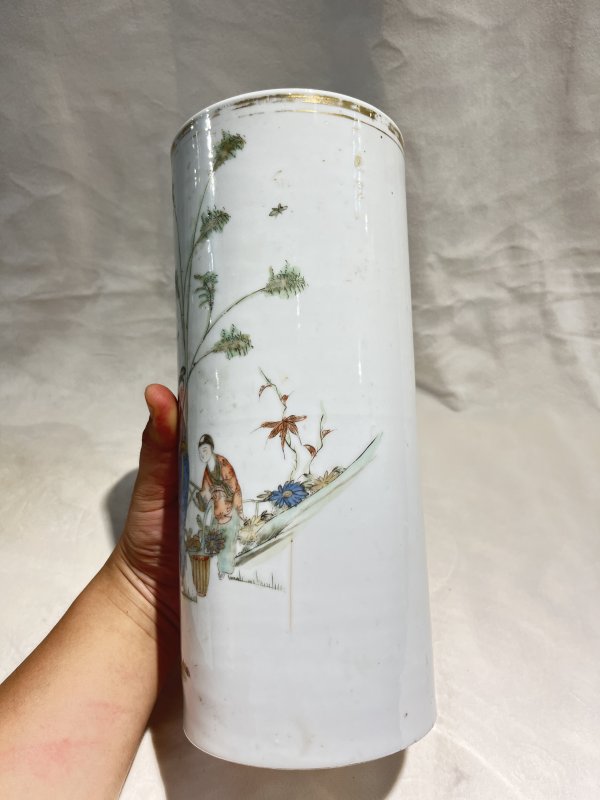 粉彩仕女诗文帽筒 - 图4