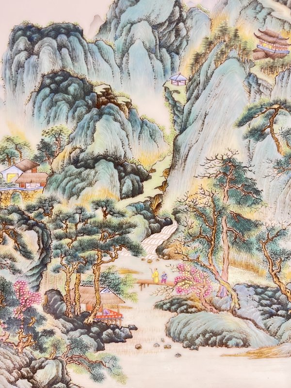 粉彩山水纹瓷板（附原装插屏） - 图7