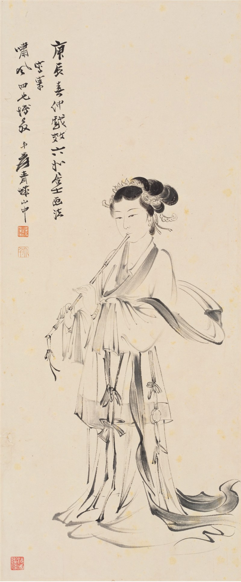 张大千（1899～1983）吹箫仕女