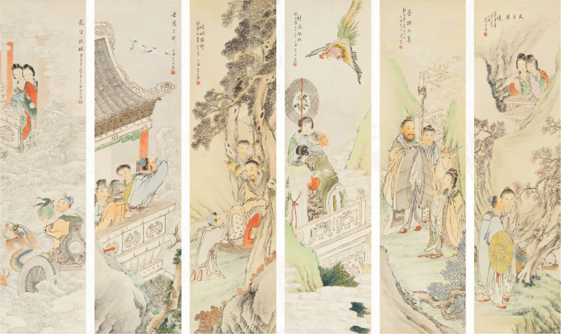 沈心海（1855～1941）灵境六祥屏