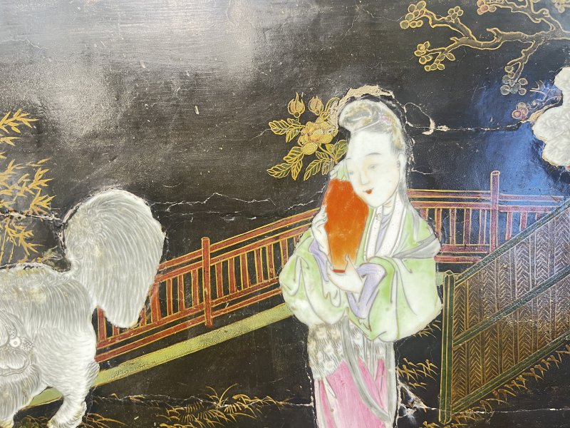 木胎黑漆粉彩仕女纹瓷板 - 图8