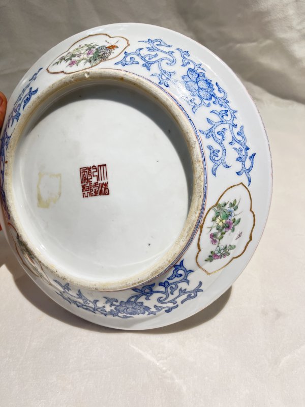 蓝料彩开光粉彩花卉纹盆奁一对 - 图11