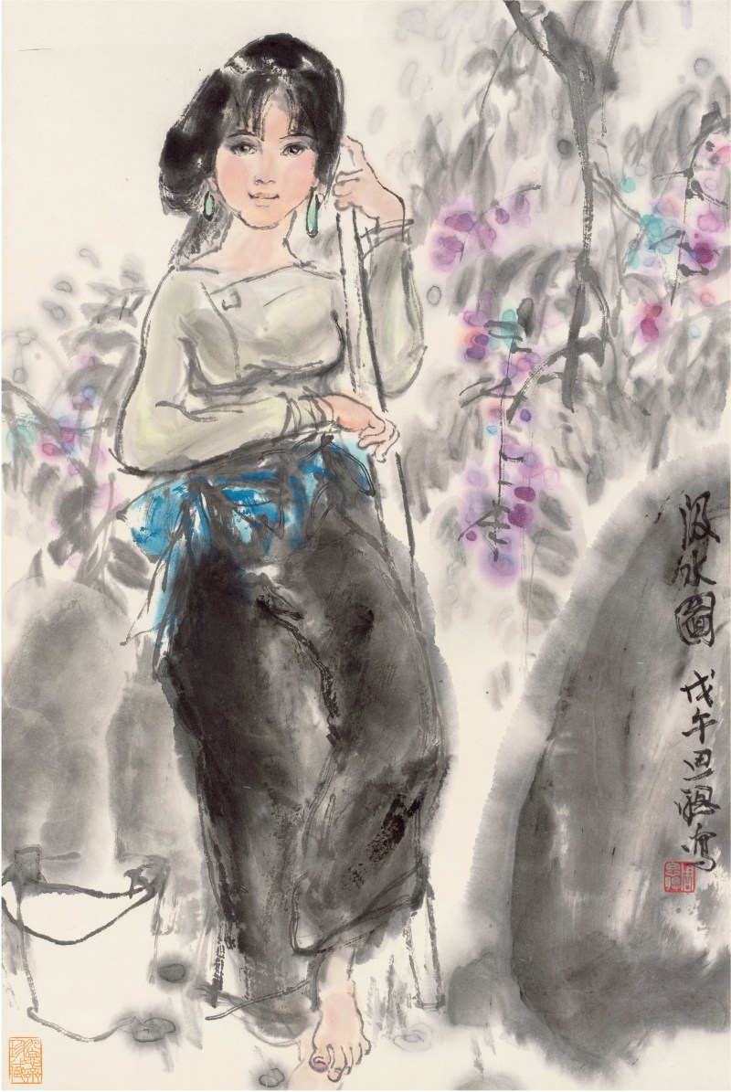周思聪（1939～1996）汲水图