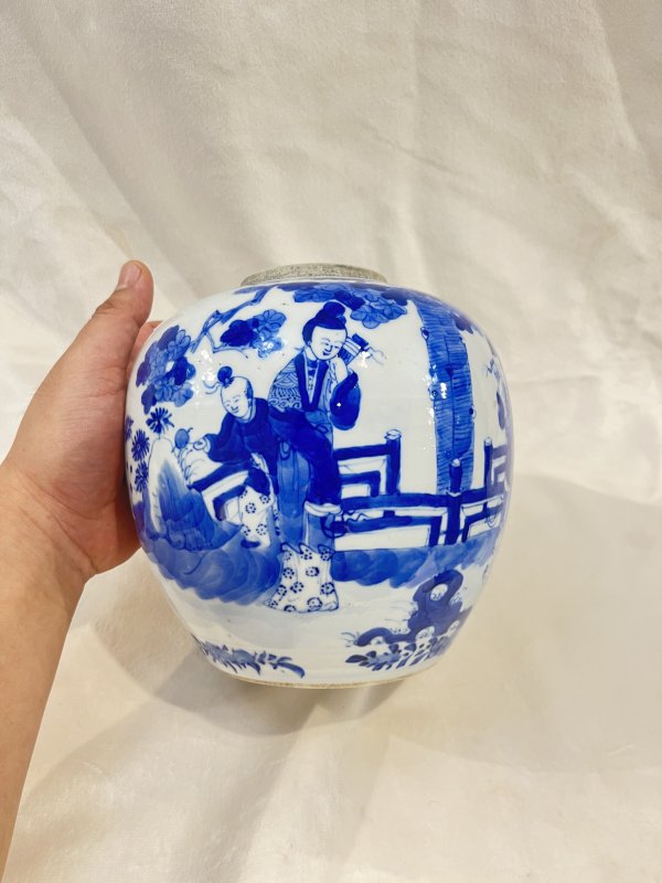 青花三娘教子纹罐 - 图3