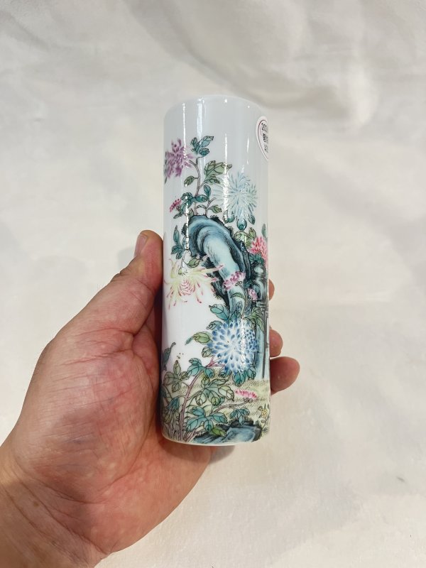 珐琅彩花卉诗文香筒 - 图3