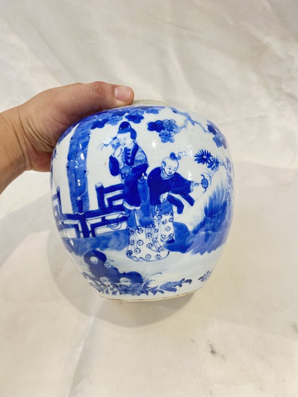 青花三娘教子纹罐 - 图4