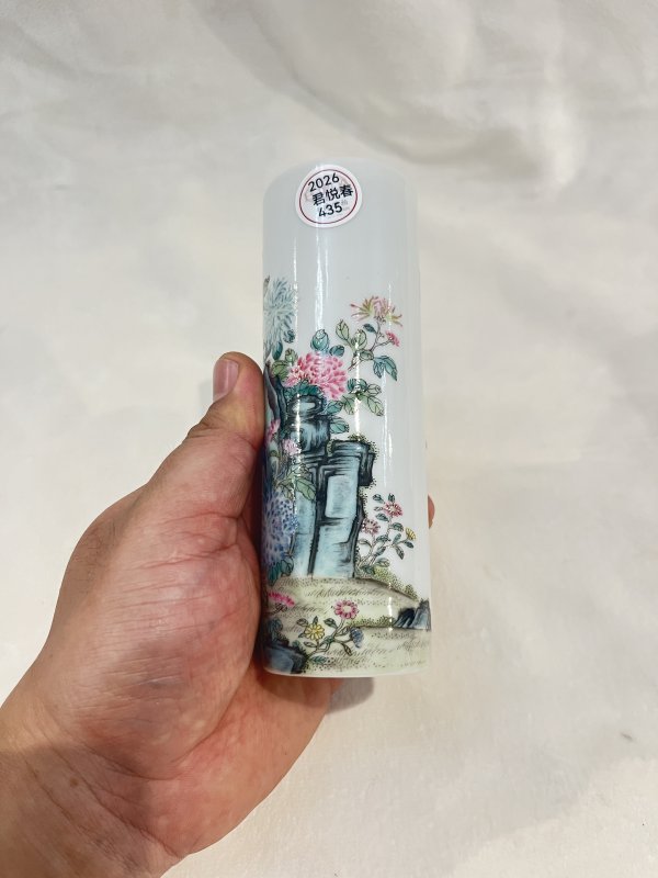 珐琅彩花卉诗文香筒 - 图4