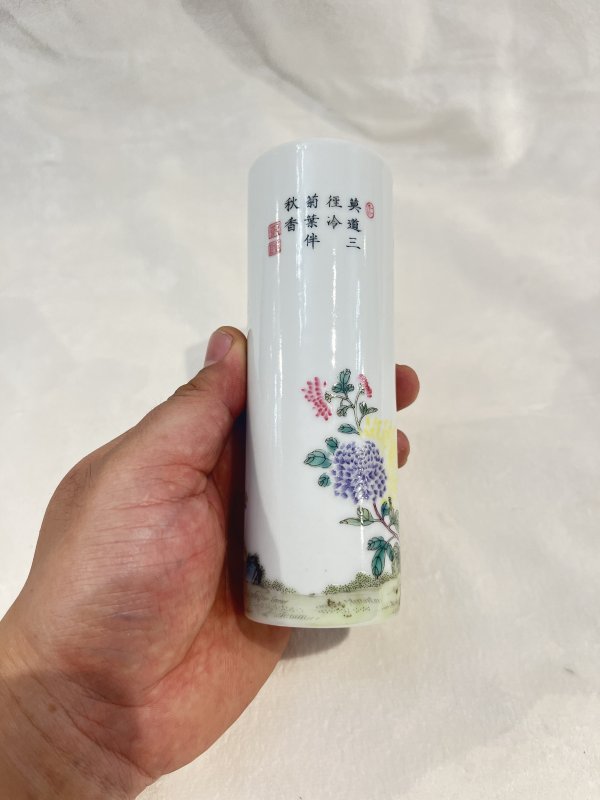 珐琅彩花卉诗文香筒 - 图5