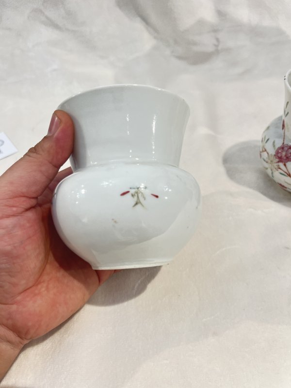 粉彩花鸟纹渣斗一对 - 图6