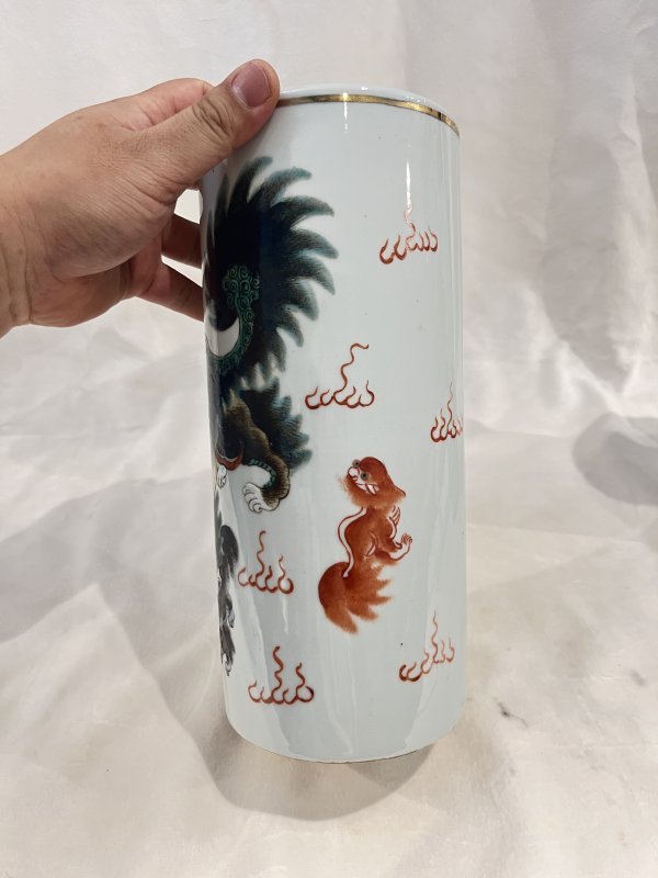 墨彩狮纹帽筒一对 - 图6