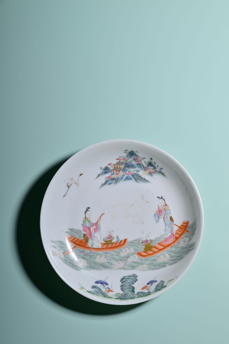 清道光 粉彩麻姑献寿盘成对 - 图3