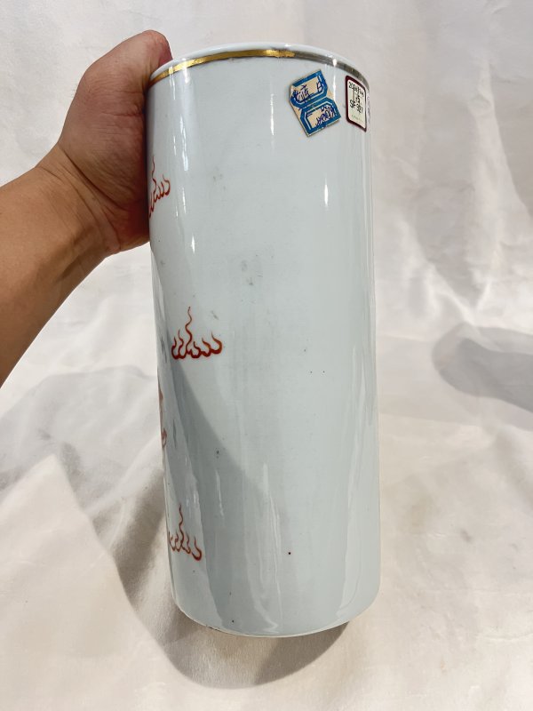 墨彩狮纹帽筒一对 - 图7