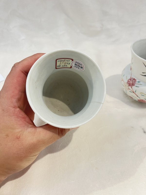 粉彩花鸟纹渣斗一对 - 图8