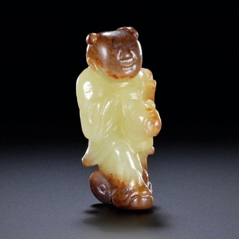 元 黄玉巧雕竹马童子坠