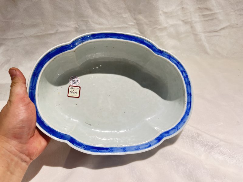 青花博古纹水仙盆 - 图7