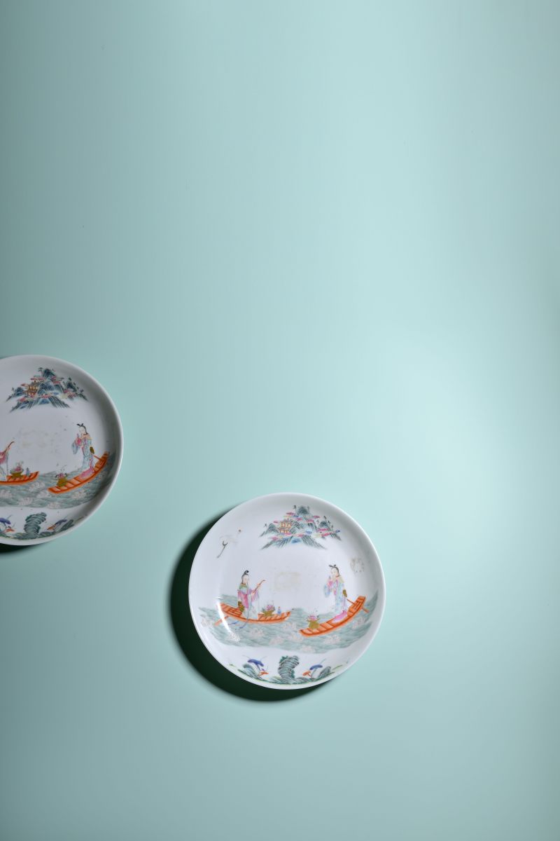 清道光 粉彩麻姑献寿盘成对 - 图4