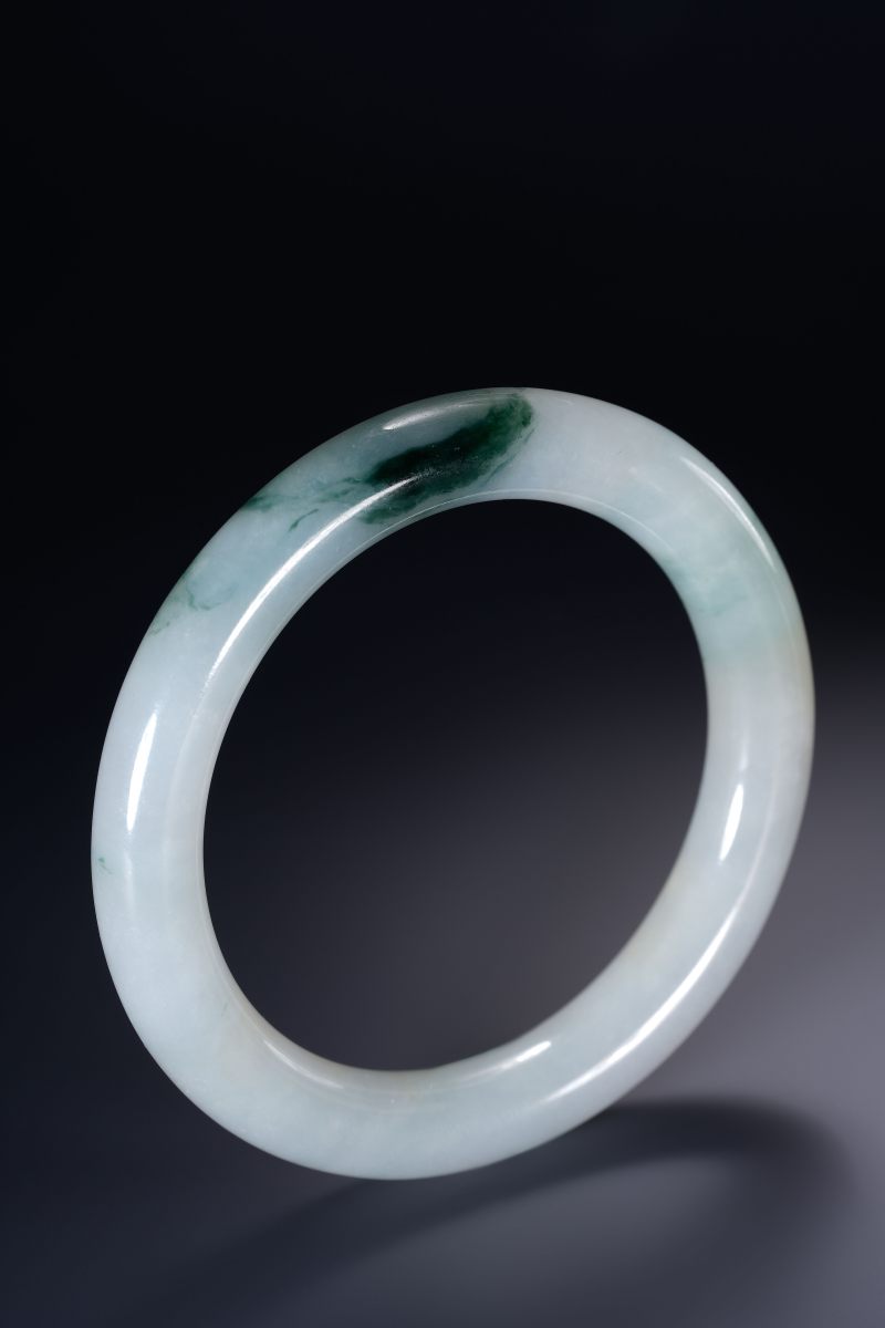 二十世纪 翡翠飘蓝花手镯一对 - 图6