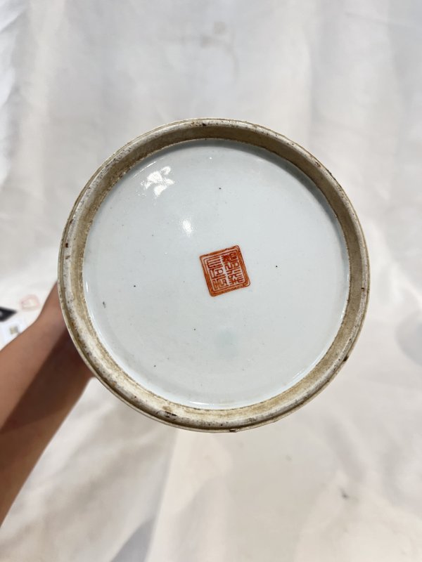 墨彩狮纹帽筒一对 - 图9