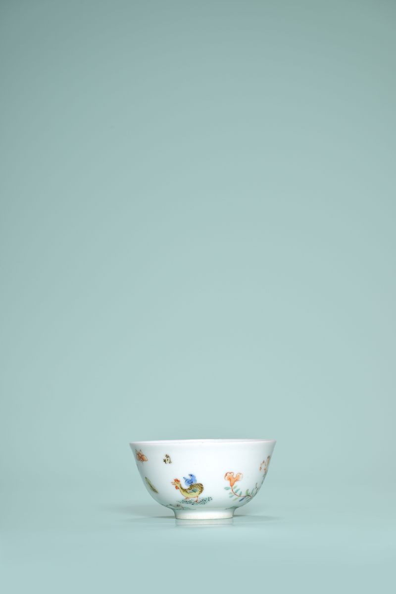 清康熙 五彩雉鸡花卉纹杯 - 图2