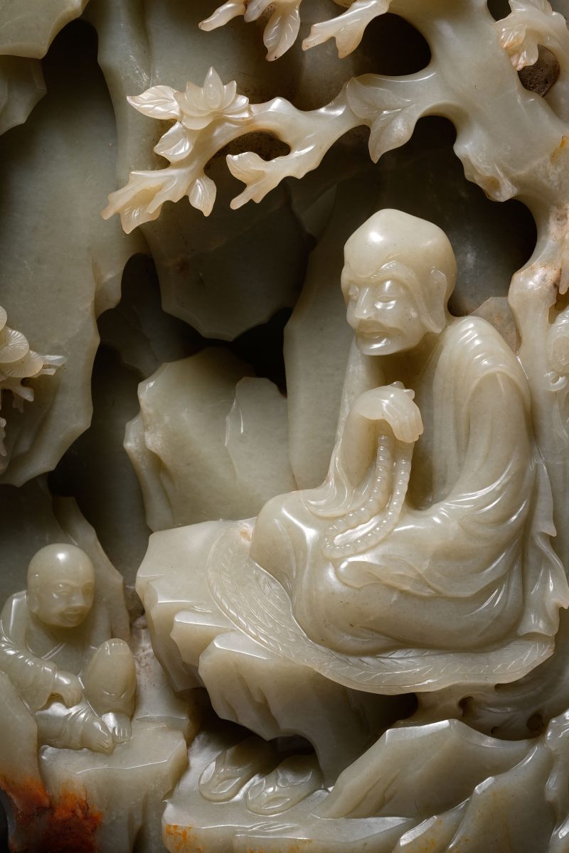 清中期 青白玉罗汉讲经图山子 - 图7