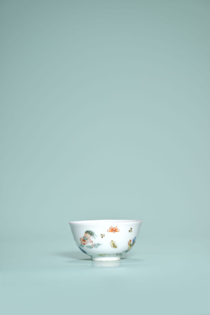 清康熙 五彩雉鸡花卉纹杯 - 图3