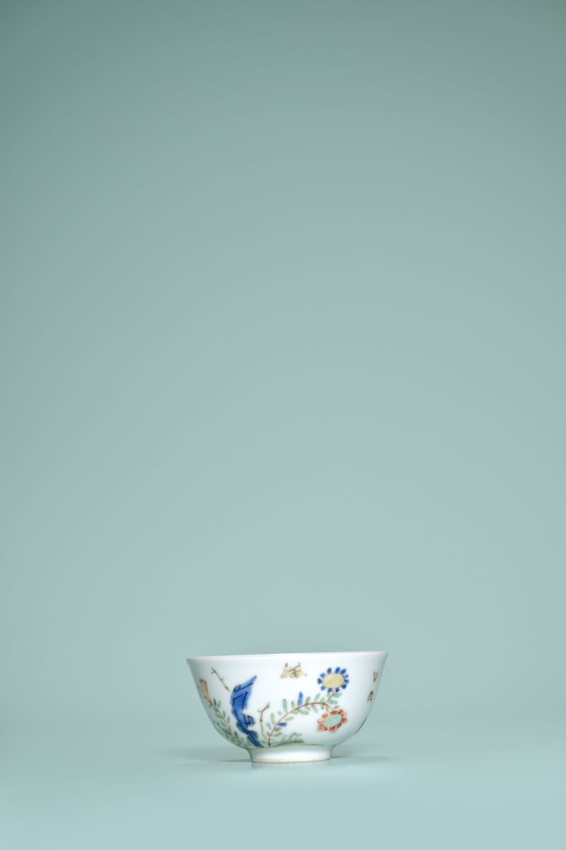 清康熙 五彩雉鸡花卉纹杯 - 图4
