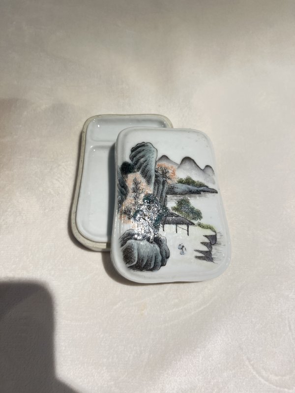 粉彩山水纹手砚 - 图3