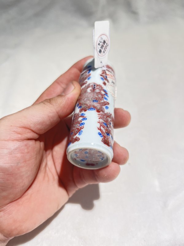 青花釉里红团龙纹烟壶 - 图8