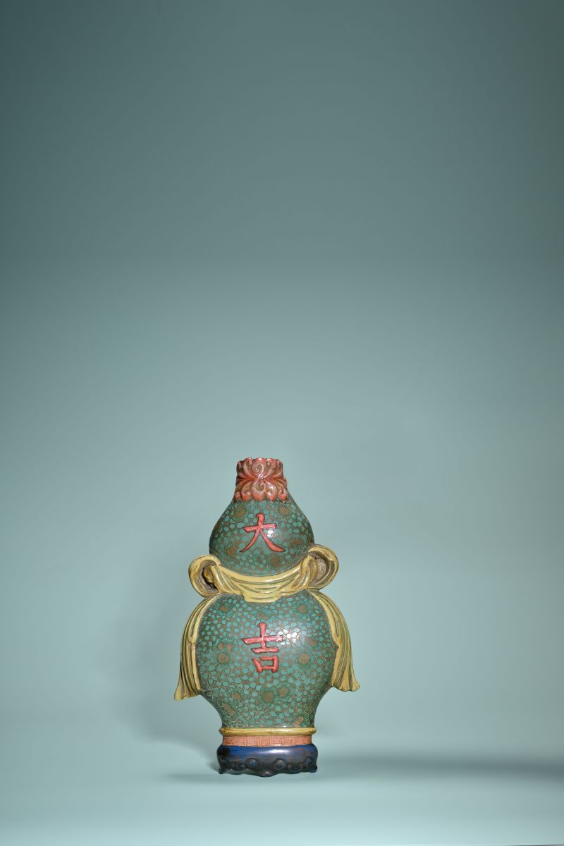 清 紫砂挂釉加彩大吉葫芦壁瓶 - 图2
