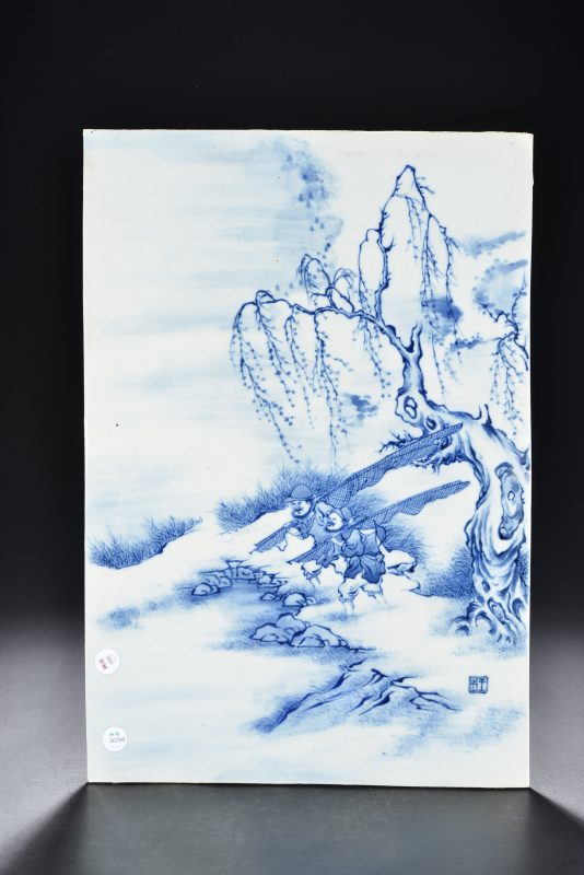 清 青花渔家乐图瓷板