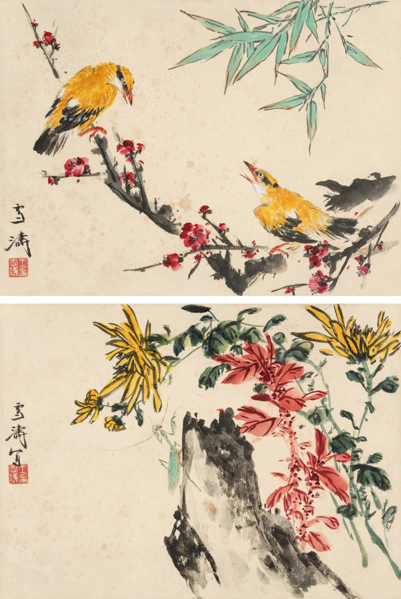 王雪涛 1903-1982 花卉草虫二帧 - 图2