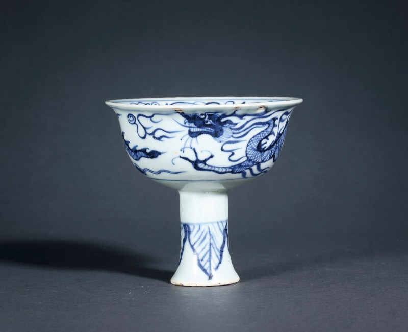 明 青花云龙纹高足杯 - 图2