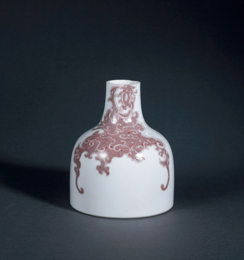 清康熙 青花釉里红夔凤双陆尊 - 图2