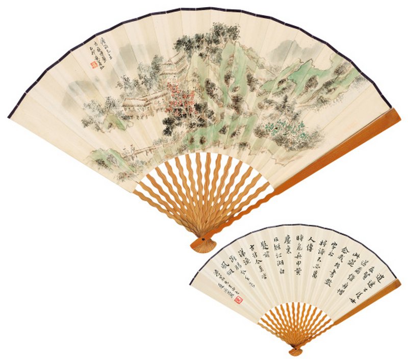 黄宾虹 1865-1955 游园图   夏承焘 1900-1986 书法