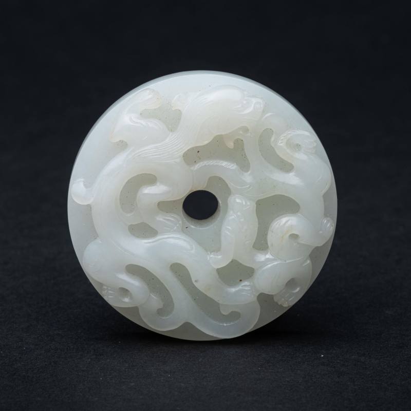    清 白玉蝠紋雙龍壁
