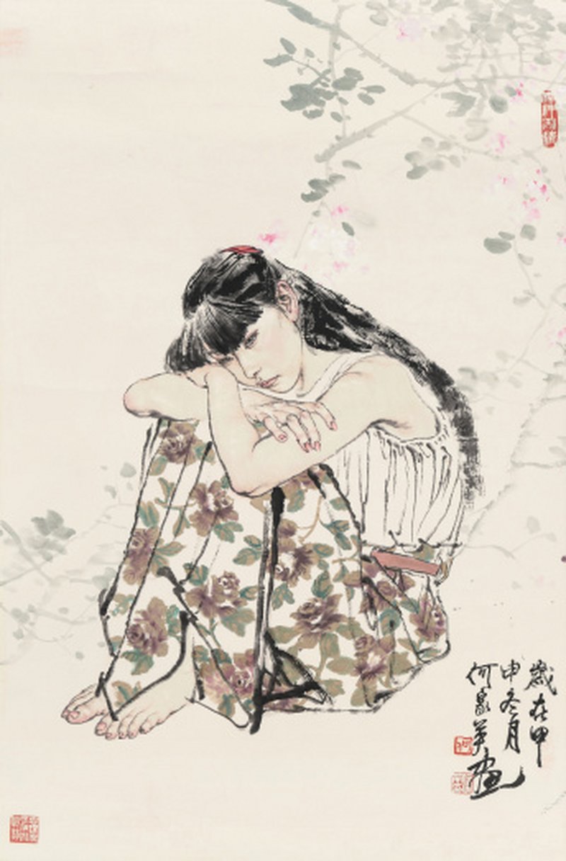 何家英 b.1957 桃花美人