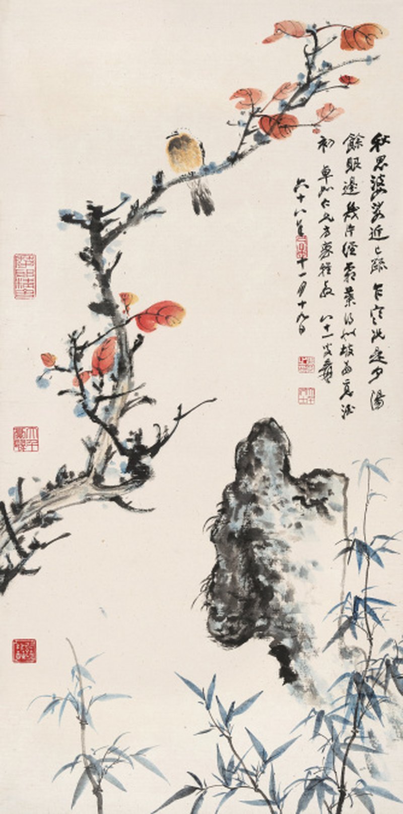 张大千 1899-1983 红叶小鸟