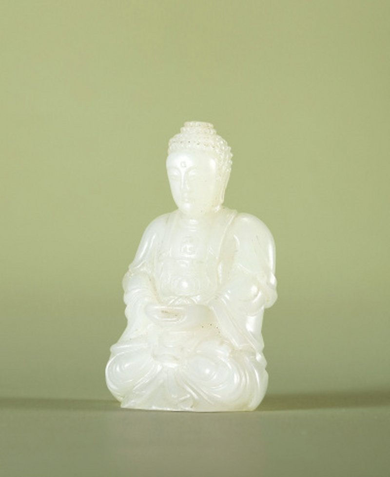 清 白玉阿弥陀佛坐像
