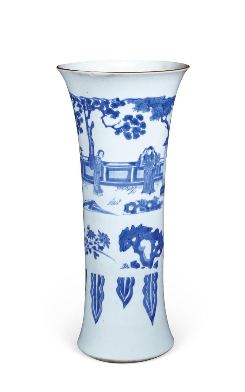 清早期 青花西厢记花觚 - 图2