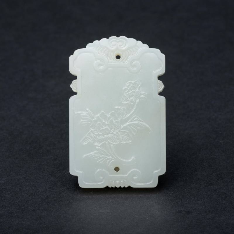    清 鴛鴦花卉白玉牌 - 图3