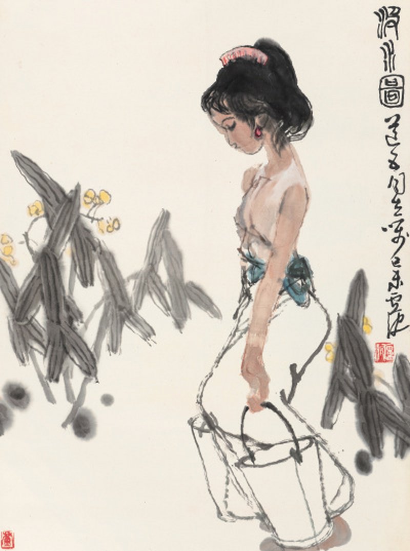 卢 沉 1935-2004 汲水图