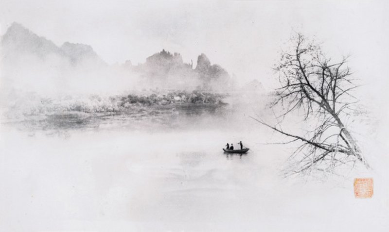 郎静山 LANG JINGSHAN (1892-1995) 湖滨秋色 Alone in the misty river