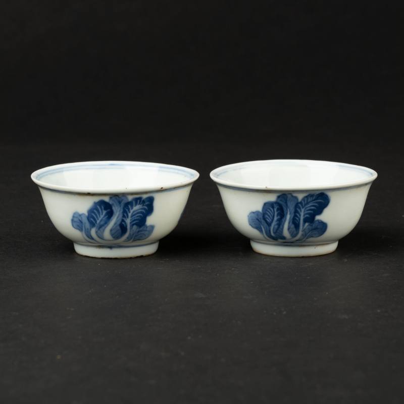    明末清初 青花白菜杯五客 - 图7