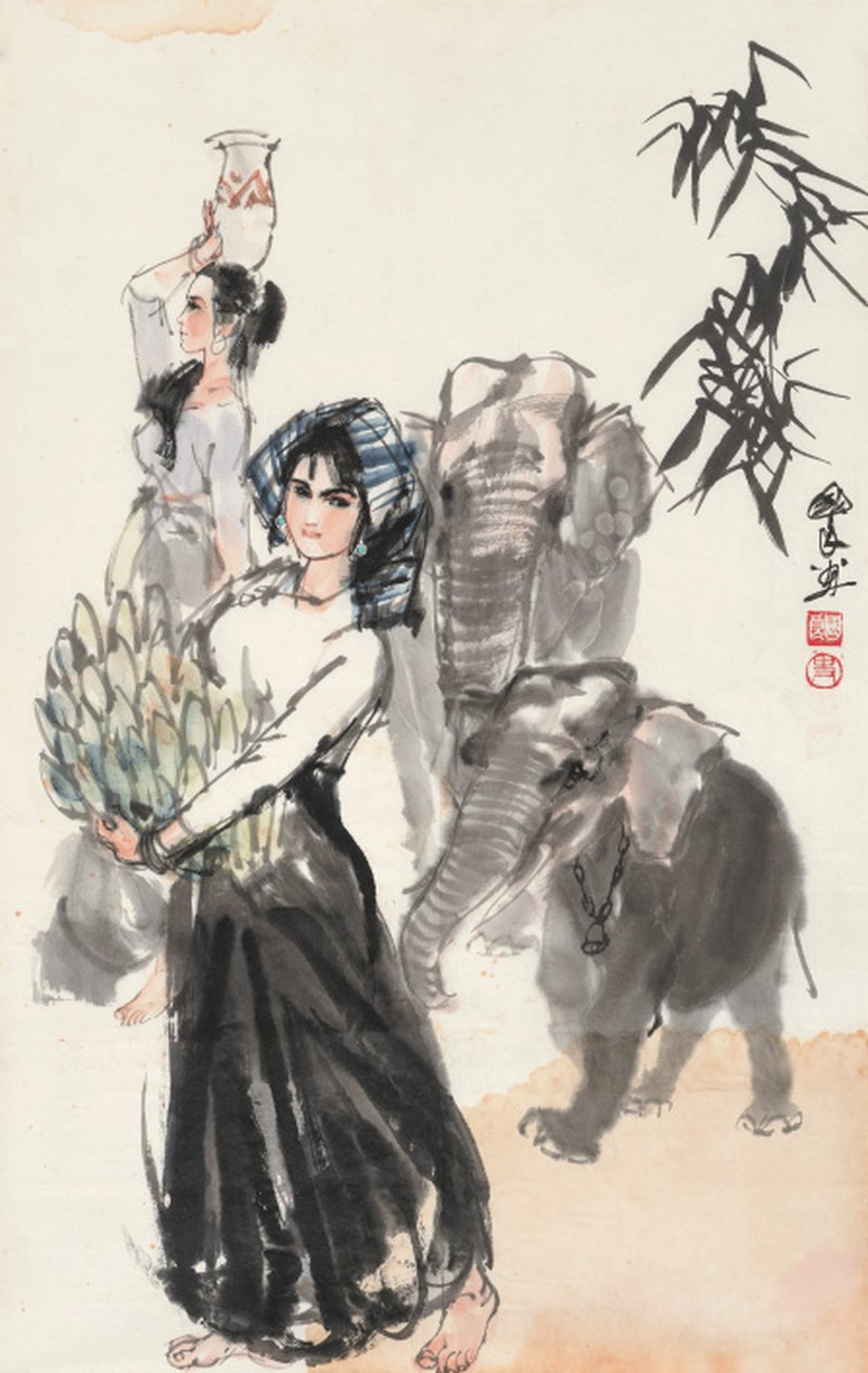 史国良 b.1956 少女与大象