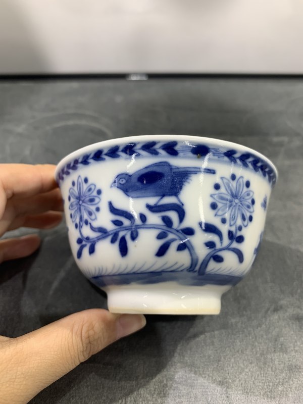 清康熙青花花鸟人物纹茶园 - 图4