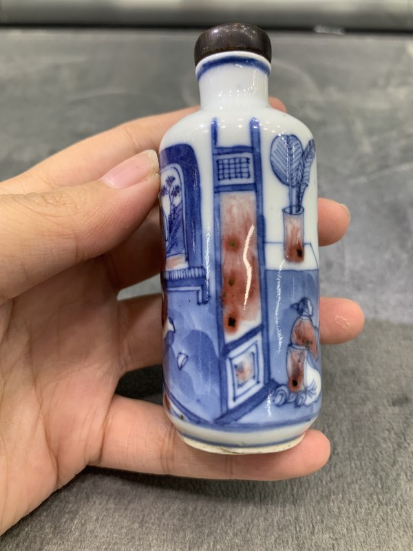 清中期青花釉里红杀妻求将图鼻烟壶 - 图5