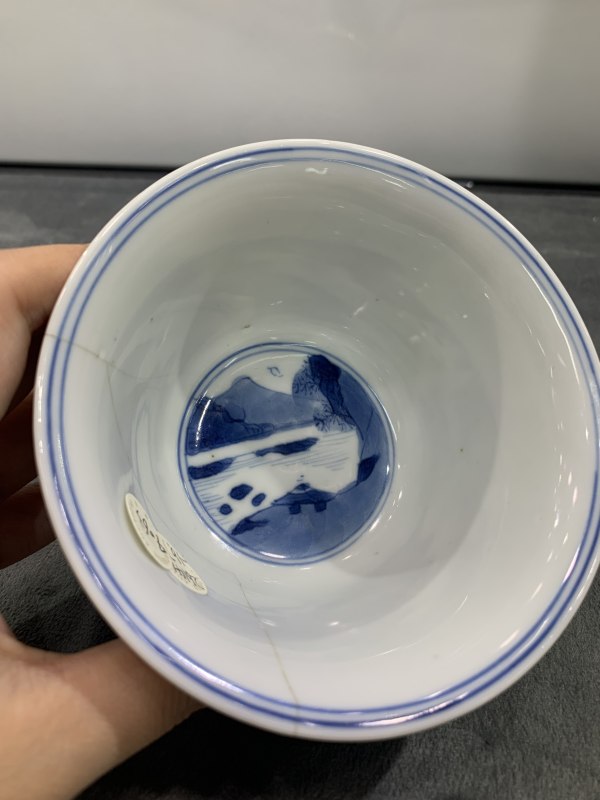 清康熙青花西厢记人物故事纹杯 - 图7