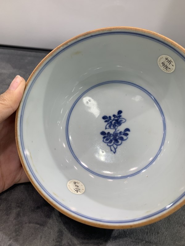 清康熙青花洞石牡丹花卉纹碗 - 图9