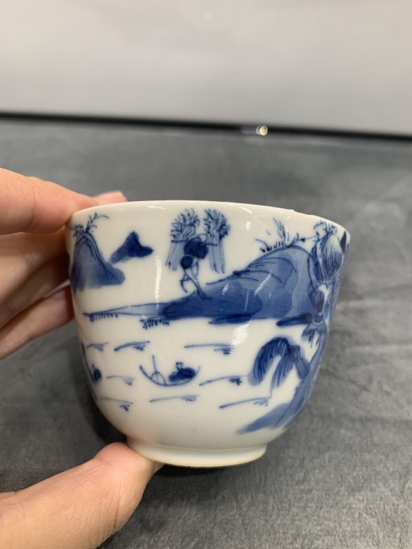 清道光青花牧牛图小杯 - 图2